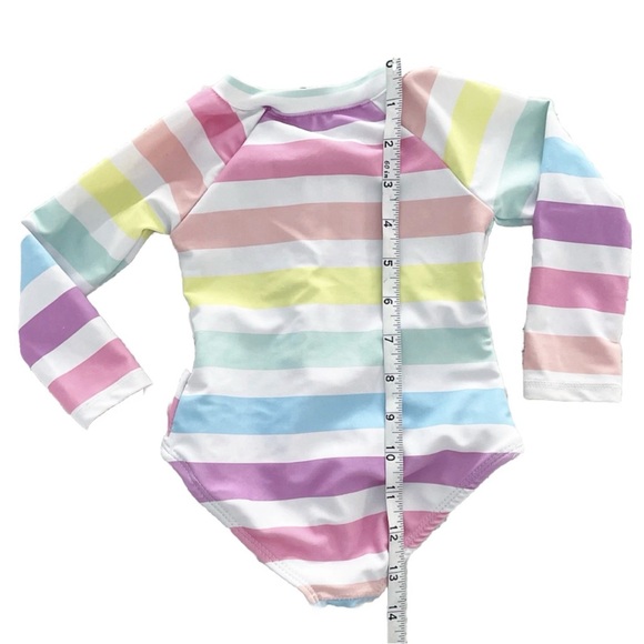 Disney Minnie Mouse Rash Guard Swimsuit 9M Rainbow Stripe EUC - Picture 4 of 4